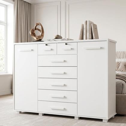 Imagem de Cômoda Mega Grande com Sapateira Espaçosa 5 Gavetas com Chave Segurança para Quarto Casal - Branco