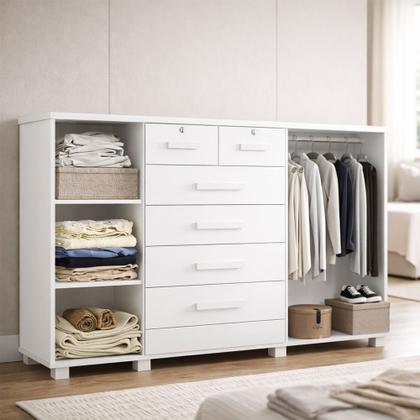 Imagem de Cômoda Mega Grande com Sapateira Espaçosa 5 Gavetas com Chave Segurança para Quarto Casal - Branco