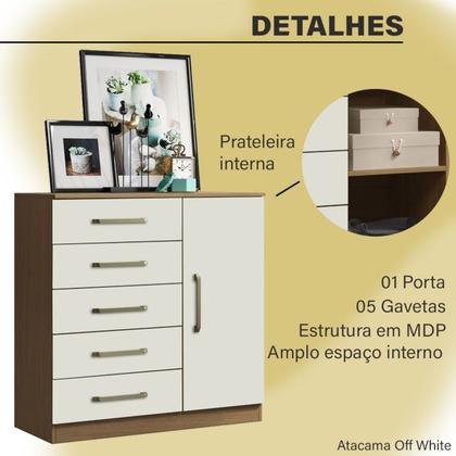 Imagem de Comoda Mila 05 Gavetas 01 Porta 2014145 Atacama Off White ARMoveis