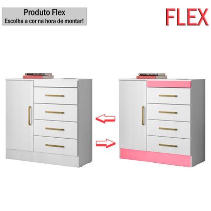 Imagem de Cômoda Montevidéu 1 Porta 4 Gavetas Flex Branco/Rosa - Demóbile