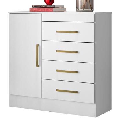 Imagem de Cômoda Montevidéu 1 Porta 4 Gavetas Flex Branco/Rosa - Demóbile