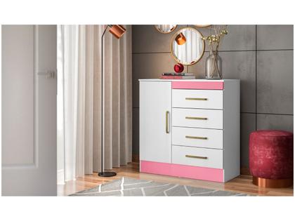 Imagem de Cômoda Montevidéu Flex 1 PT 4 GV Branca e Rosa