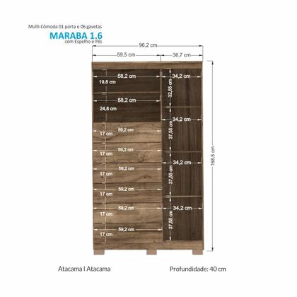 Imagem de Comoda Multiuso 1 porta 6 gavetas com Espelho e Pes Maraba Santos Andira