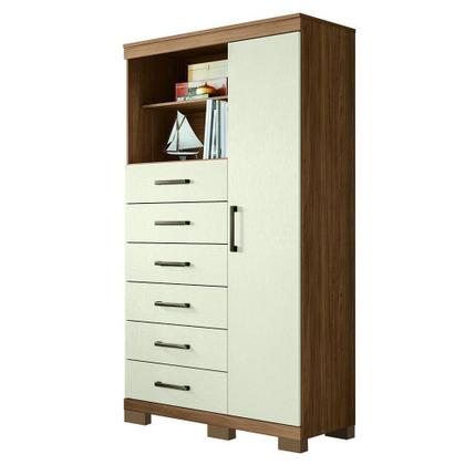 Imagem de Cômoda Multiuso 1 Porta 6 Gavetas Com Pés Marabá Santos Andirá Jatoba/areia