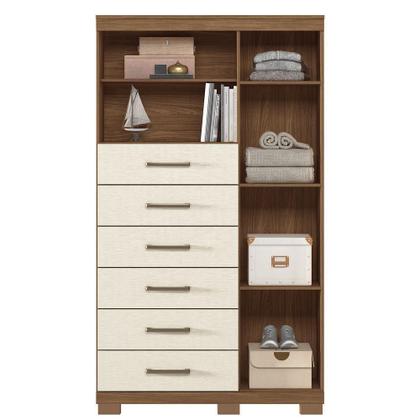Imagem de Cômoda Multiuso 1 Porta 6 Gavetas Com Pés Marabá Santos Andirá Jatoba/areia