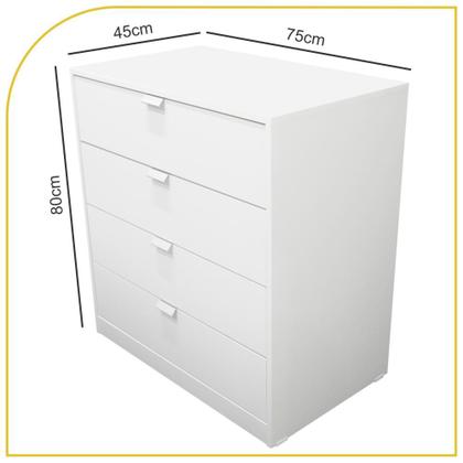 Imagem de Cômoda Multiuso Com 4 Gavetas 100 Mdf Sapateira Ou Guarda Roupas Branco