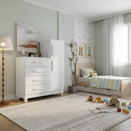 Imagem de Cômoda Multiuso Versátil 4 Gavetas Porta Sapateira Organizador Quarto Casal Solteiro MDF Premium Corrediça Telescópica 122cm