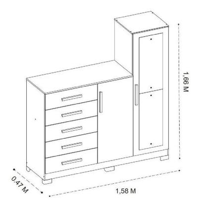Imagem de Cômoda New Master Com 5 Gavetas 2 Portas E Espelho