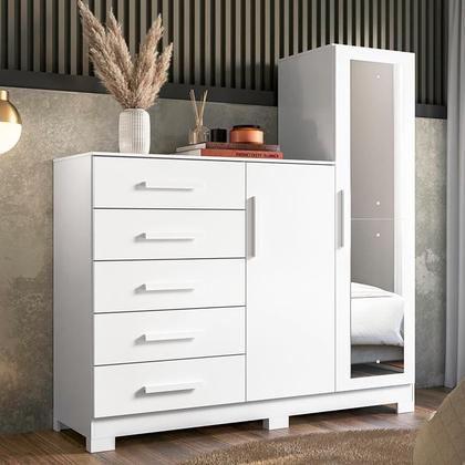 Imagem de Cômoda New Master com Espelho, 2 Portas e 5 Gavetas - Móveis Albatroz