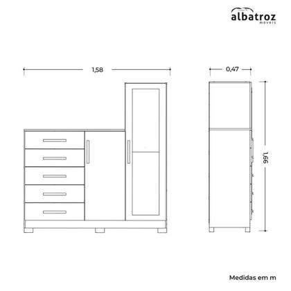 Imagem de Cômoda New Master com Espelho, 2 Portas e 5 Gavetas - Móveis Albatroz