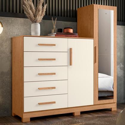Imagem de Cômoda New Master com Espelho, 2 Portas e 5 Gavetas - Móveis Albatroz