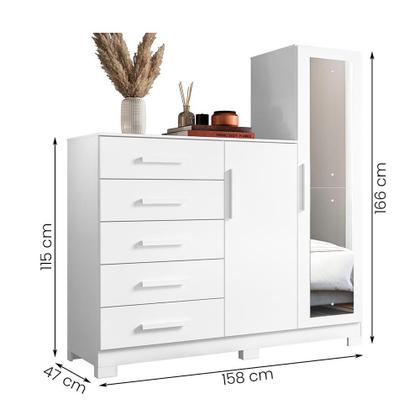 Imagem de Comoda New Master Quarto Com 5 Gavetas 2 Portas e Espelho