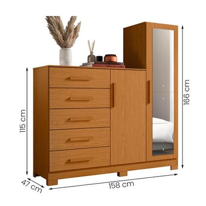 Imagem de Comoda New Master Quarto Com 5 Gavetas 2 Portas e Espelho