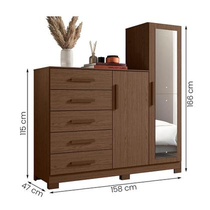 Imagem de Comoda New Master Quarto Com 5 Gavetas 2 Portas e Espelho