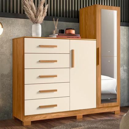 Imagem de Comoda New Master Quarto Com 5 Gavetas 2 Portas e Espelho