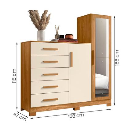 Imagem de Comoda New Master Quarto Com 5 Gavetas 2 Portas e Espelho