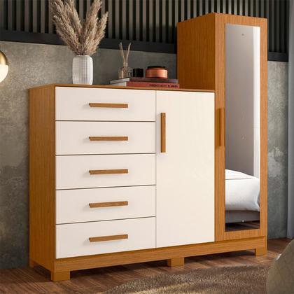 Imagem de Comoda New Master Quarto Com 5 Gavetas 2 Portas e Espelho