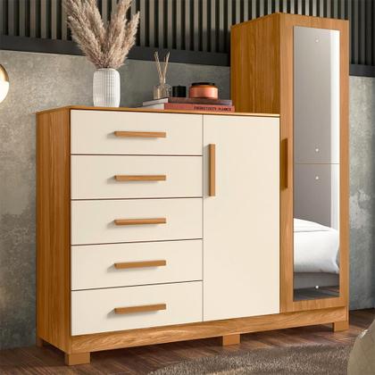 Imagem de Comoda New Master Quarto Com 5 Gavetas 2 Portas e Espelho