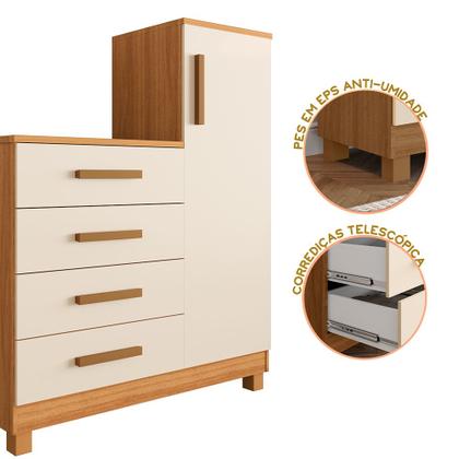 Imagem de Comoda Off White Quarto Casal Sapateira Grande com 4 Gavetas Reforçadas Versátil Bege