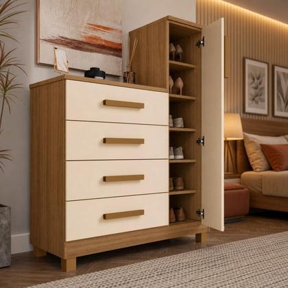 Imagem de Comoda Off White Quarto Casal Sapateira Grande com 4 Gavetas Reforçadas Versátil Bege