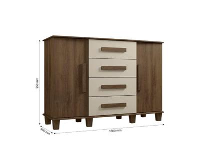 Imagem de Cômoda/Organizador/Multiuso/Sapateira BAR Modelo Retrô 2 portas Com Prateleiras Internas e 4 Gavetas Com Corrediças telescópicas Cor freijó/Off White