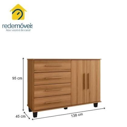 Imagem de Cômoda Organizadora Quarto 4 Gavetas 2 Portas Nature- Rede Móveis