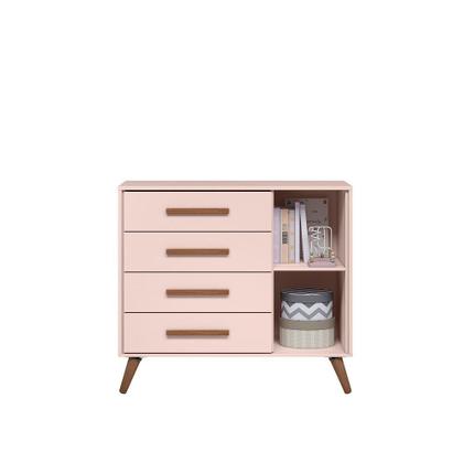 Imagem de Cômoda P/ Roupas C/ Sapateira Quarto Infantil Bebê 4 Gavetas 1 Porta 1 Prateleira 4 Pés Palito Q Encanto Retrô 3825