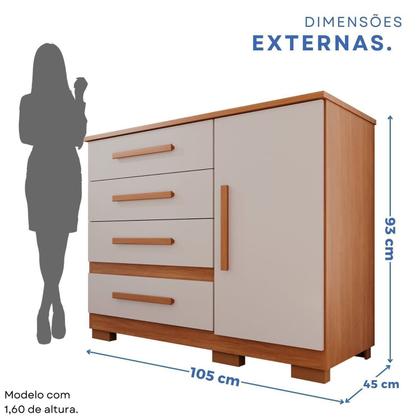 Imagem de Cômoda para Quarto 1 Portas 4 Gavetas Pérola Expresso Móveis