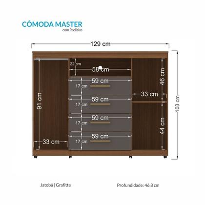 Imagem de Cômoda para Quarto 2 Portas 4 Gavetas 1 Nicho Master com Rodízios