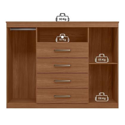 Imagem de Cômoda para Quarto 2 Portas 4 Gavetas 1 Nicho Master Marrom/Jatoba