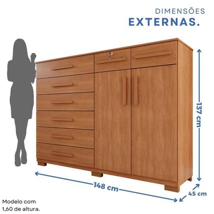 Imagem de Cômoda para Quarto 2 Portas 8 Gavetas Esmeralda Expresso Móveis