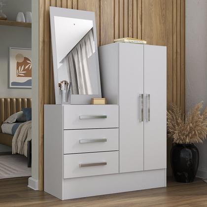 Imagem de Cômoda para Quarto 3 Gavetas 2 Portas com Espelho Dunas Branco Yescasa