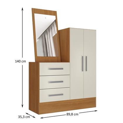 Imagem de Cômoda para Quarto 3 Gavetas 2 Portas com Espelho Dunas Cinamomo e Off White Yescasa