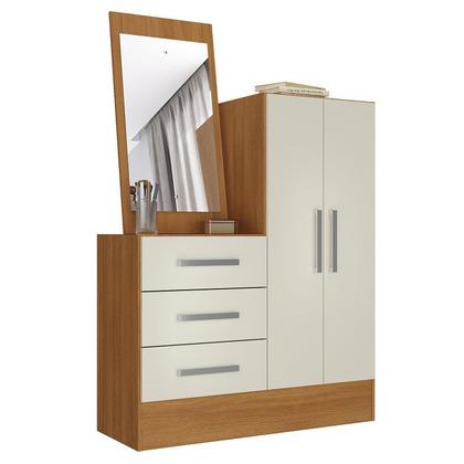 Imagem de Cômoda para Quarto 3 Gavetas 2 Portas com Espelho Dunas Cinanomo e Off White Yescasa Bege