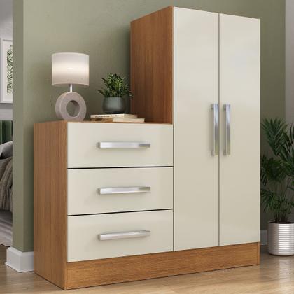 Imagem de Cômoda para Quarto 3 Gavetas 2 Portas Dunas Nature e Off White Yescasa