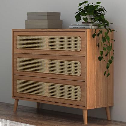 Imagem de Cômoda Para Quarto 3 Gavetas Com Palha 105cm Pés Retrô Arnoni D03 Freijó - Lyam Decor