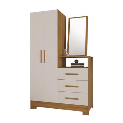 Imagem de Cômoda para Quarto 3 Gavetas e 2 Portas com Espelho NT5165 Marrom/Freijó Trend/Off White
