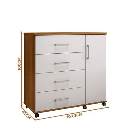 Cômoda Para Quarto 4 Gavetas Com Sapateira Freijó Off White Belle