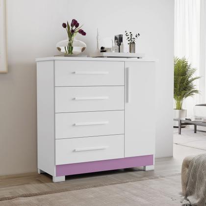 Imagem de Cômoda para Quarto 4 Gavetas e 1 Porta Nt 5185 Branco New/Rosa