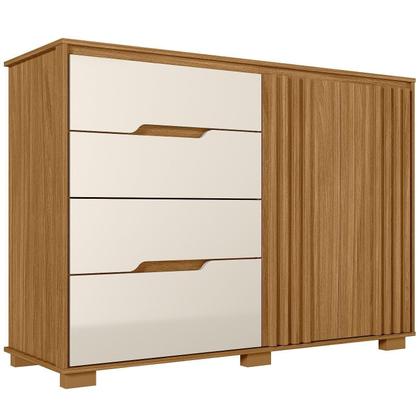 Imagem de Cômoda para Quarto 4 Gavetas e 2 Portas Texas Marrom/Freijó/Off White