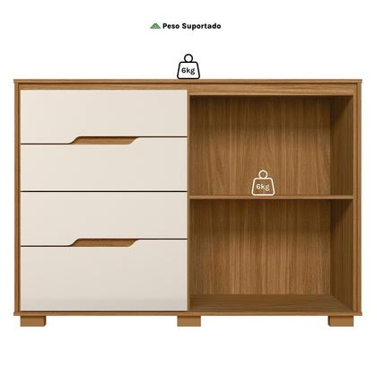 Imagem de Cômoda para Quarto 4 Gavetas e 2 Portas Texas Marrom/Freijó/Off White