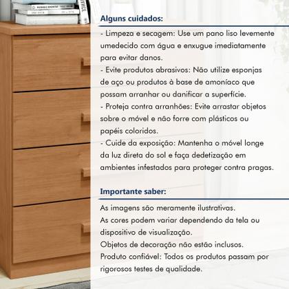 Imagem de Cômoda para Quarto 4 Gavetas Puxadores Cromados Moderno Baião 88cm Marrom Amêndoa Clean
