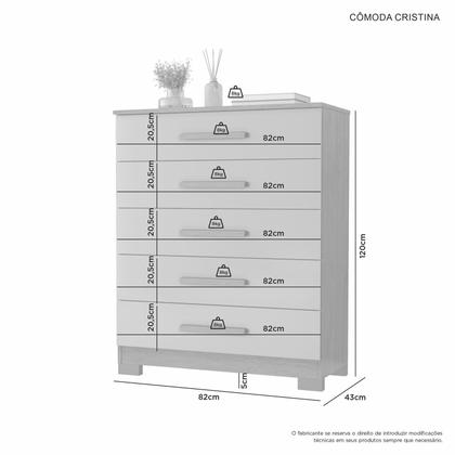 Imagem de Cômoda para Quarto 5 Gavetas 82cm Cristina Branco