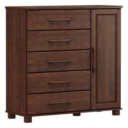 Imagem de Cômoda para Quarto 5 Gavetas e 1 Porta Madeira Maciça Ouro Marrom/Café