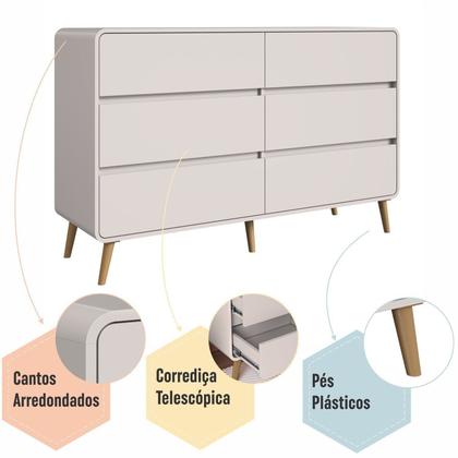 Imagem de Cômoda para Quarto 6 Gavetas em MDF e MDP Curve Bege/Dunas