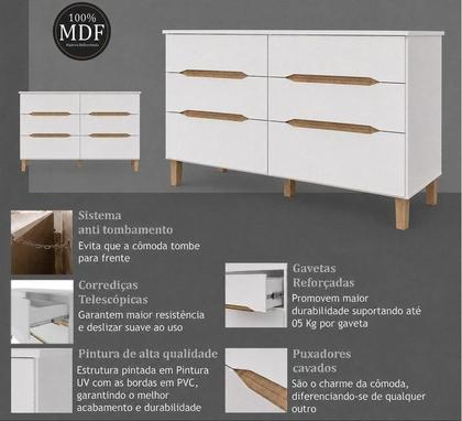 Imagem de Cômoda para Quarto 6 Gavetas MDF Logan Yescasa Branco/Olmo