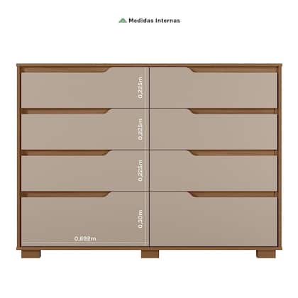 Cômoda para Quarto 8 Gavetas 147cm Georgia Marrom/Carvalho/Fendi