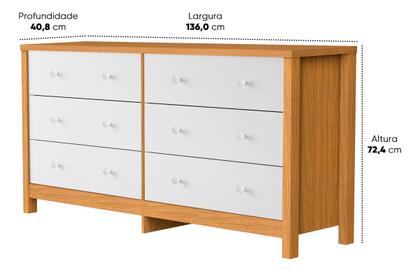 Imagem de Cômoda para Quarto Adulto 6 Gavetas 100 MDF Amplo Espaço Corrediça Telescópica Branco com Madeira Design Moderno Cômoda Grande