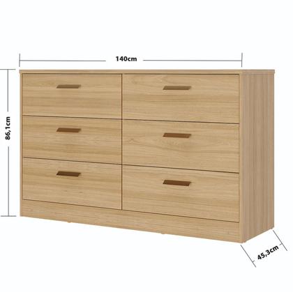 Imagem de Cômoda para Quarto Casal 140cm x 86cm com 6 Gavetas 100% MDF