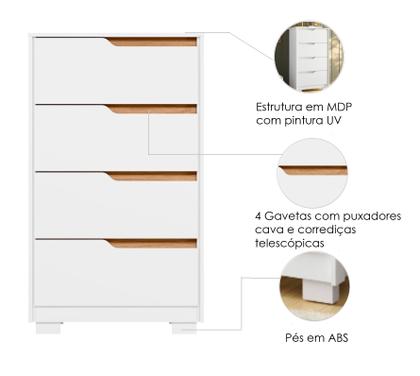 Imagem de Cômoda para Quarto Compacta com 4 Gavetas Flex Sole